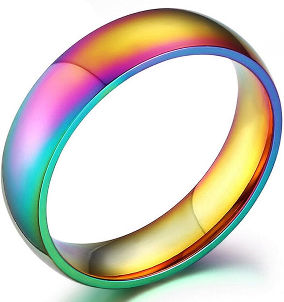 Nanafast Stainless Steel Dome Rainbow Couple Lebian & Gay Ring