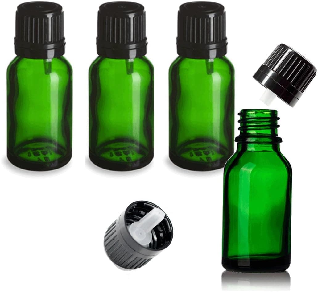 Grand Parfums 15ml Green Euro Dropper, Boston Round Bottles for Dispersing and Storing Aromatheraphy Products (6 Bottles)