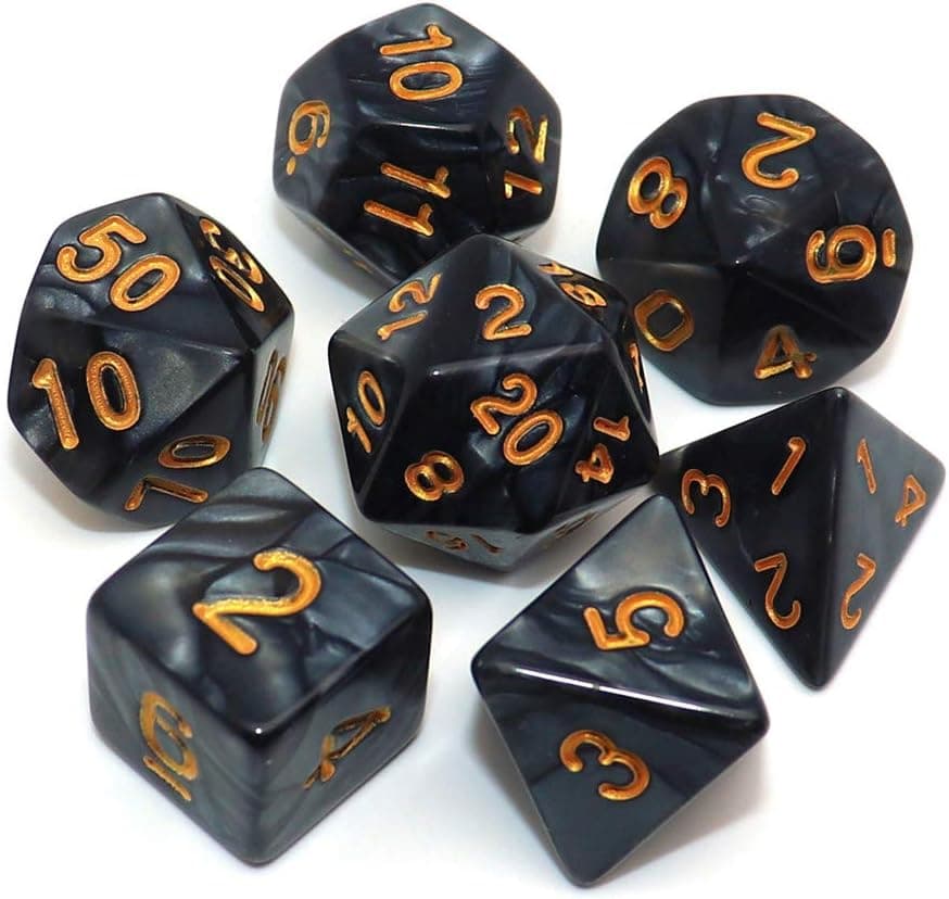 Polyhedral DND Dice Set Pearl Black for Dungeon and Dragons D&D Pathfinder RPG MTG Dice D20 D12 D10 D8 D6 D4