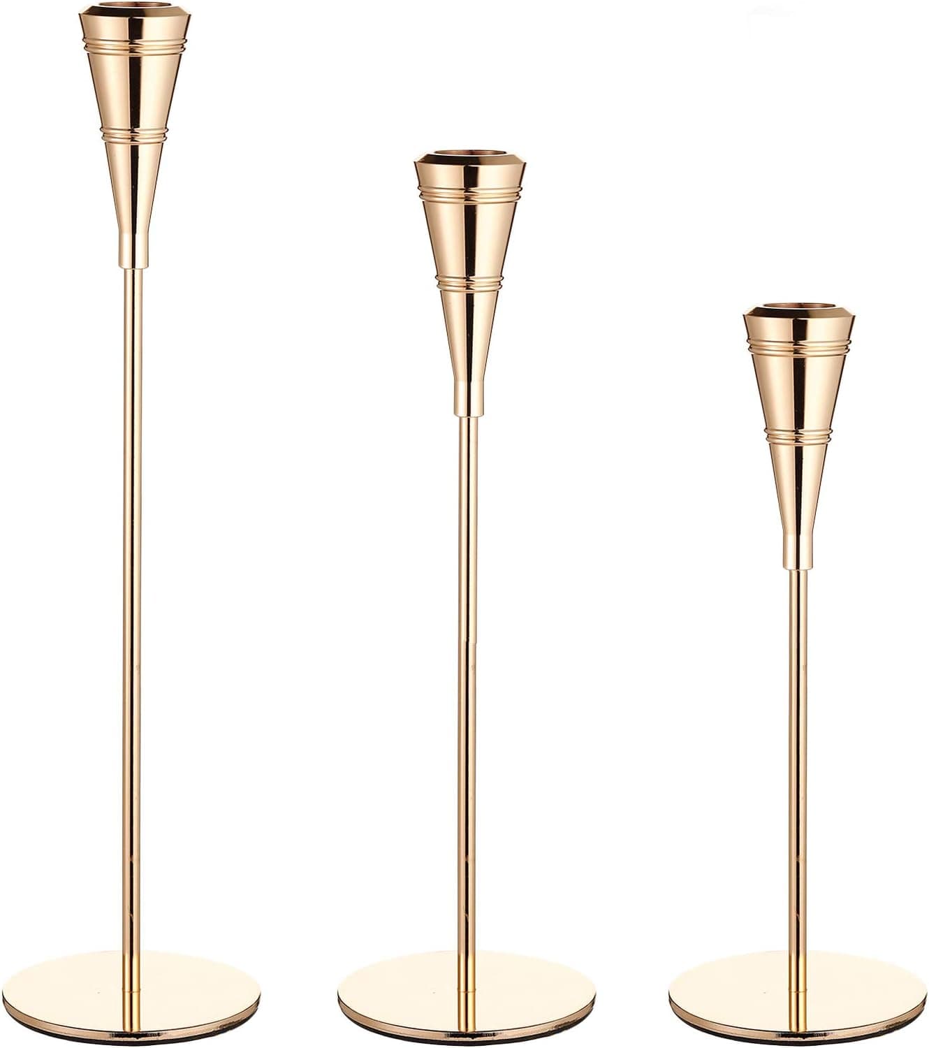 ENJINKAIL Taper Candle Holders - Gold Candlestick Holders, Decorative Candle Sticks Set of 3, Fits 3/4 Inch Thick Candle&Led Candles, for Wedding, Church, Table, Holiday Decoration