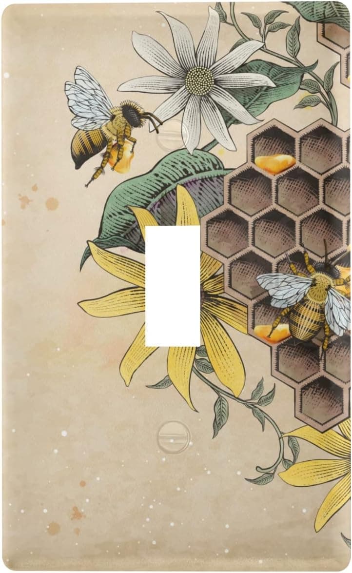 Retro Honey Bee Apiary Single Toggle Switch Plate Light Switch Plate Cover Light Switch Plates Decorative for Home Office