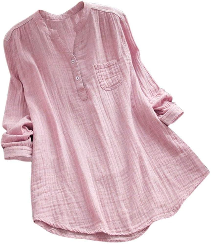 Rambling New Women Stand Collar Long Sleeve Casual Cotton Loose Soft Tunic Tops T Shirt Blouse Plus Size