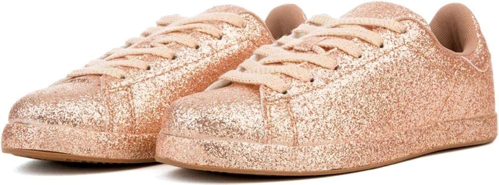 Cape Robbin Snappy-1 Gold Glitter Dancer Fashion Lace Up Round Toe Sneaker