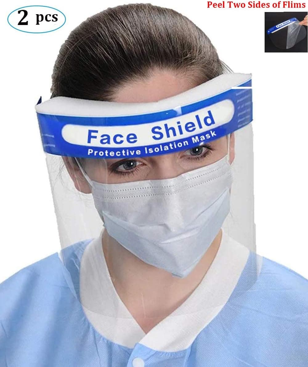 ALBIZIA Unisex Safety Face Shield Breathable Transparent Full Face Protection Visor Two Side Flims (2 PCS, Blue)