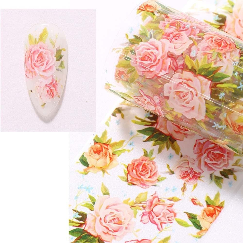 Japanese Style Colorful Flower Nail Foils DIY Nail Art Manicure Full Wraps Sliders Self Adhesive Transfer Paper Decals Nail Supplies(C)