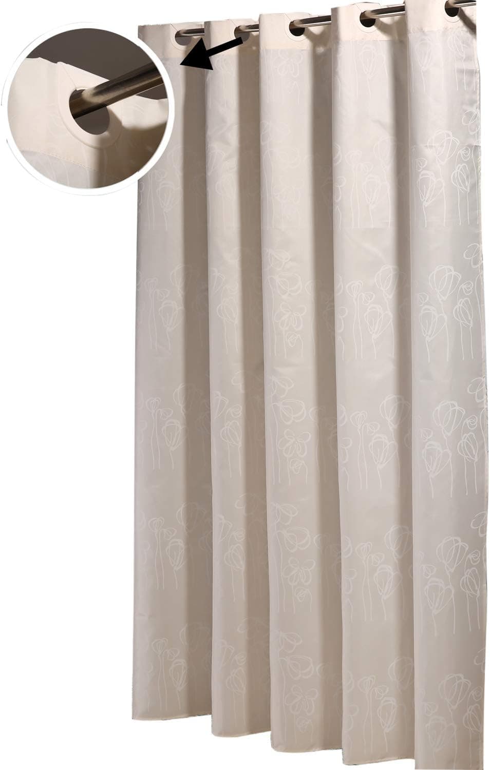Sfoothome Light Beige and White Flowers Printed Pattern, Waterproof Polyester Fabric Macrocyclic Small Size No Hooks Shower Curtain for Bathroom (36Inch72Inch)