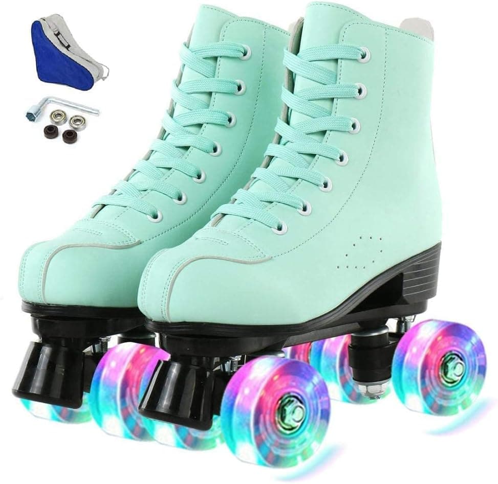 Roller Skates for Women, Outdoor High Top Leather Street Women Skates, Adjustable Indoor Double Row Skates for Beginner Adults Men Girls Unisex with Carry Bag