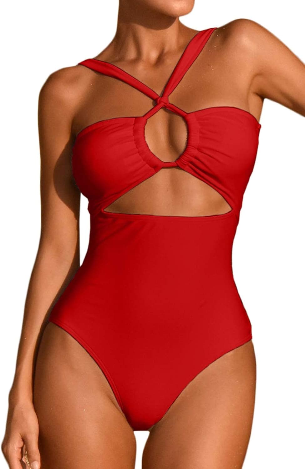 ioiom Women's Sexy Front Cross One Piece Swimsuits High Waisted Tummy Control Bathing Suits