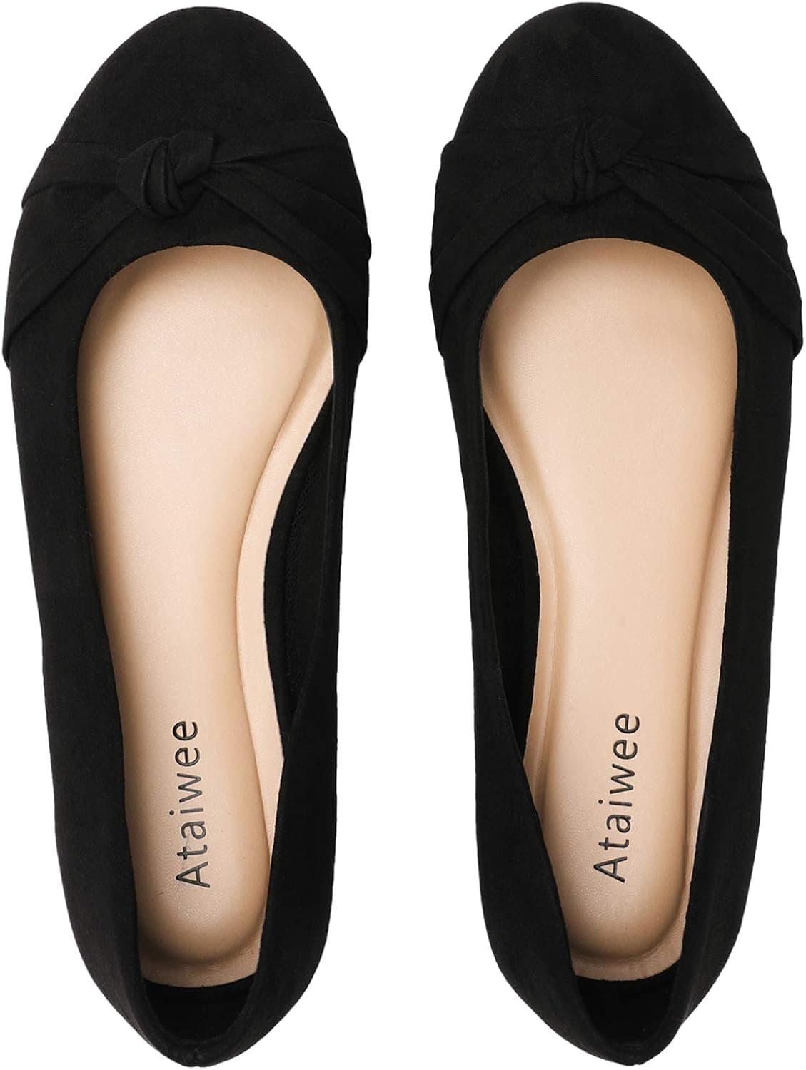 Ataiwee Women's Wide Width Flat Shoes - Round Toe Casual Bow Slip-on Ballet Shoes.(1910004-3,BK/MF,9.5 Wide)