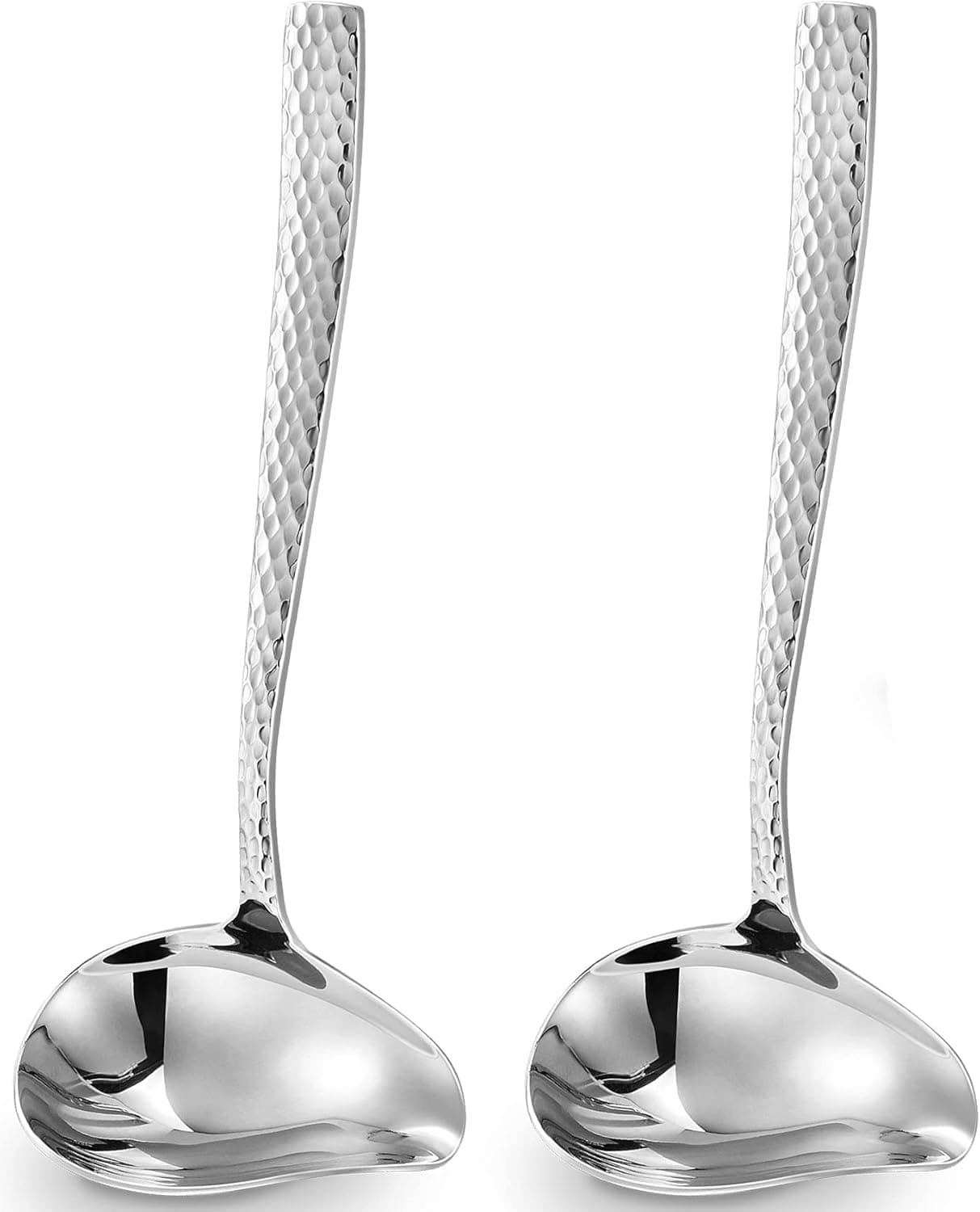 KEAWELL Hammered 18/10 Stainless Steel Sauce Ladle With Pouring Spout, Great small sauce spoon for gravies and dressings, 7.4 Inch, Set of 2