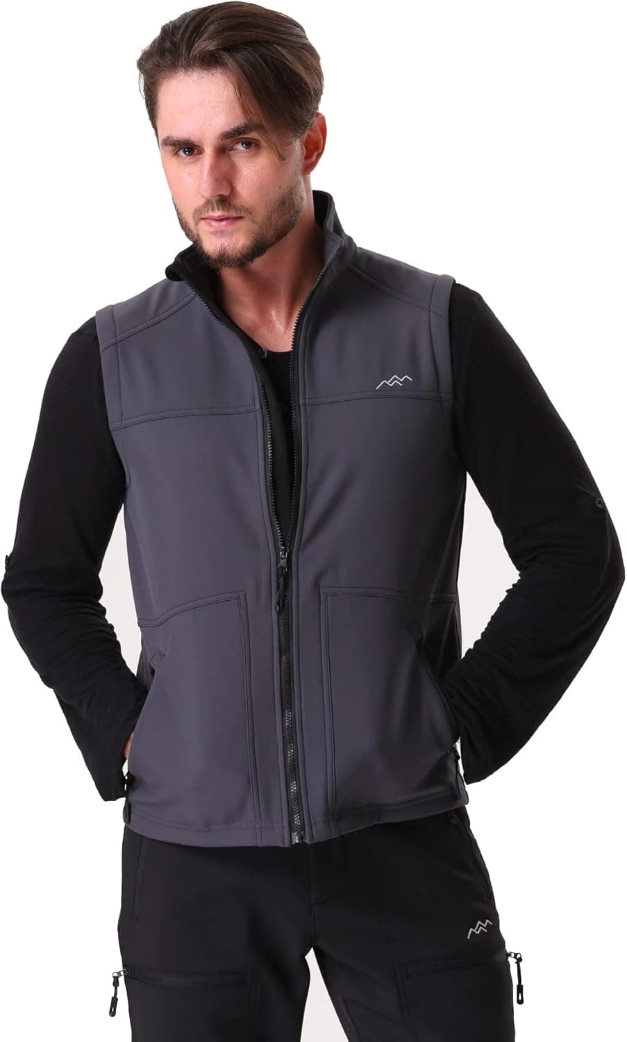 TRAILSIDE SUPPLY CO.Men's Fleece-Lined Softshell Vest Outdoor Travel Gilet Stand Collar Water-Repellent