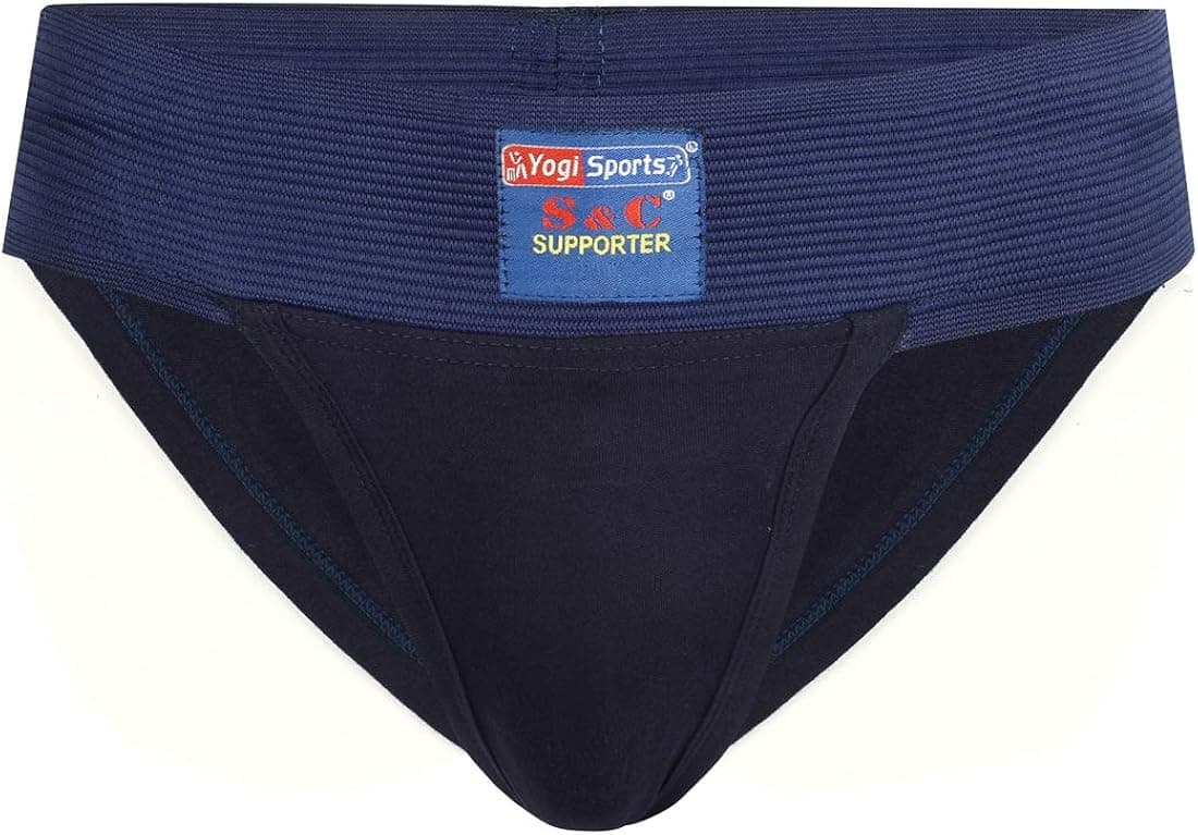 Yogi Sports S&C Gym Athletic Cotton Supporter Back Covered with Cup Pocket for Mens (Backcovered Navy Blue, 72-77 cms)