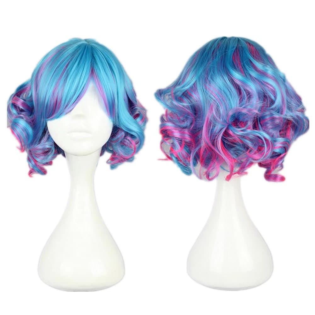 KiyaCos Cosplay Wig Short Curly Colorful Lovely Zipper Cosplay Halloween Party Princess Costume Hair for Women Girls
