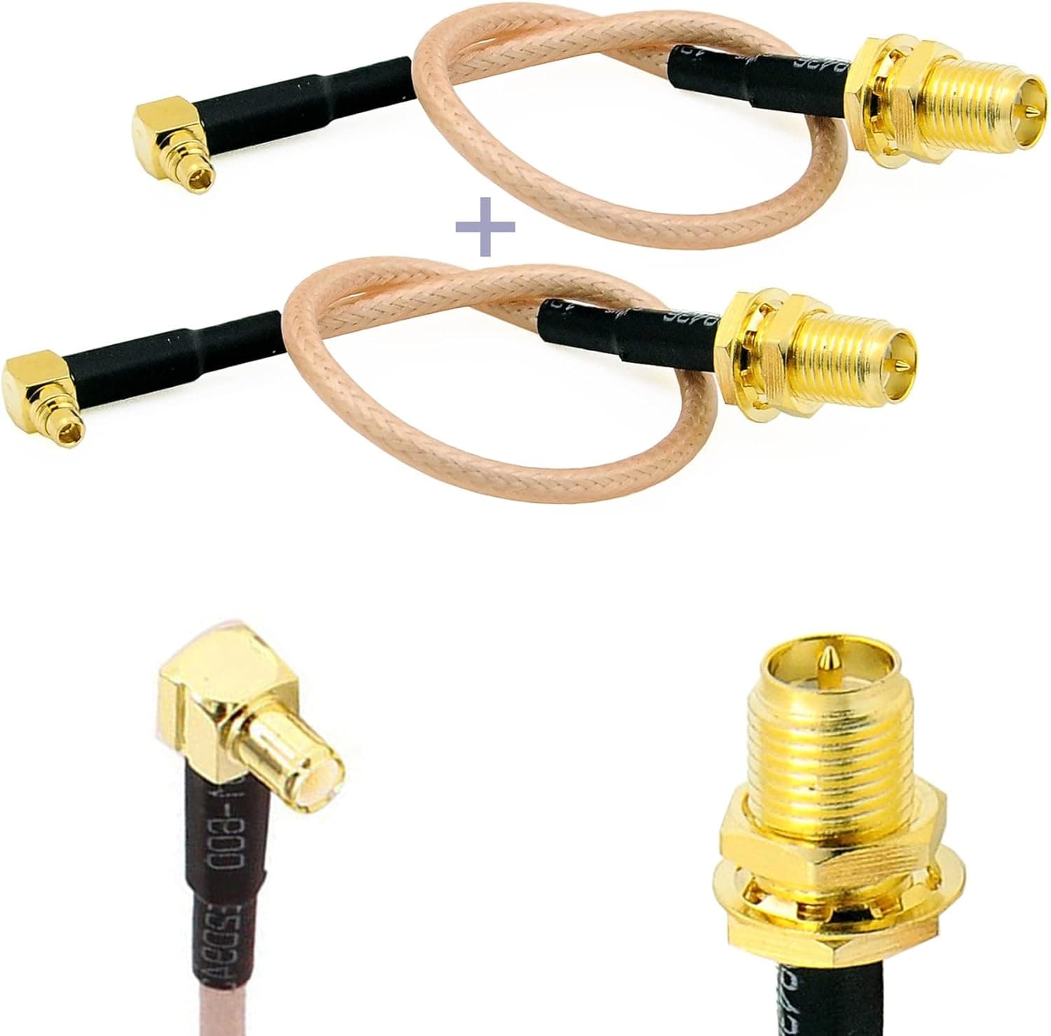 Pack of 2 RF RG316 Pigtail RP-SMA Female Antenna Connector to MMCX Male Low Loss Coaxial Cable Adapter Right Angle (2.5 inches (6.5 cm))
