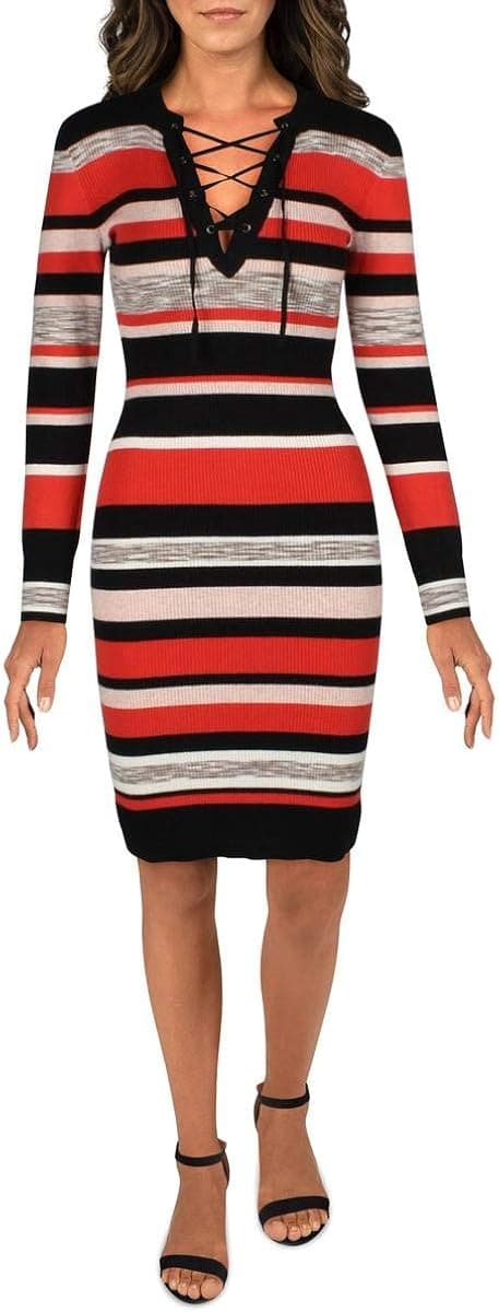 BCBGMAXAZRIA Women's Lace-up Sweater Dress