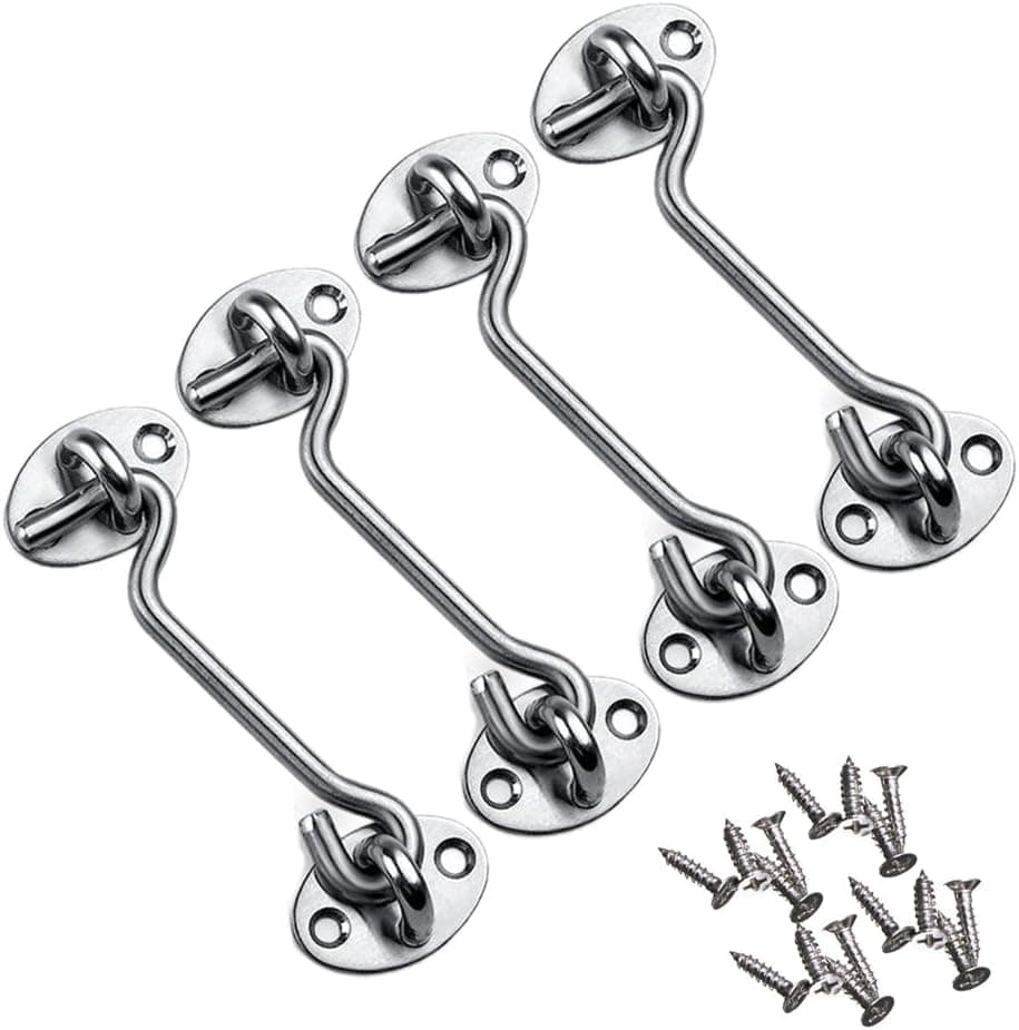 Tebery 4'' Cabin Hook Privacy Hook, Stainless Steel (4 Pack)