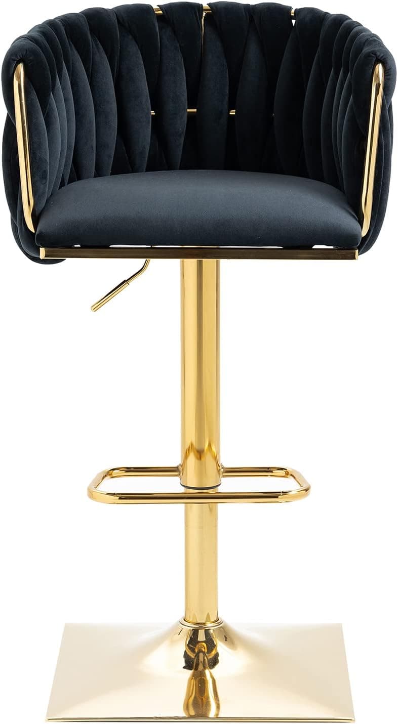SHUIBAOBAO Comfortable Velvet bar Chair, Adjustable Modern Counter Height bar Stool with Metal Base and footrest, 360degree Swivel Kitchen Island Dining Chair (Black)