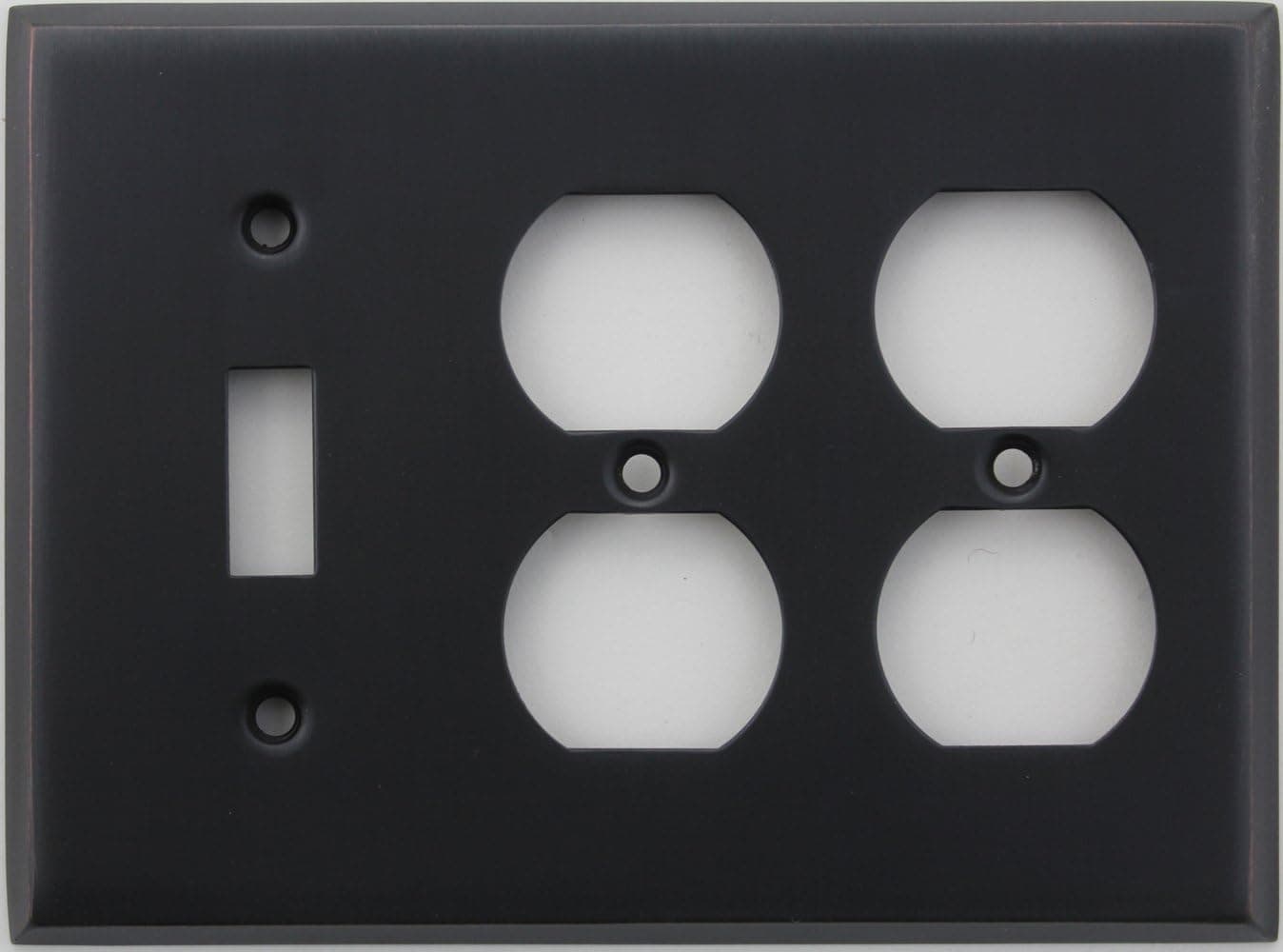 Classic Accents Stamped Steel Oil Rubbed Bronze Three Gang Wall Plate - One Toggle Light Switch Opening Two Duplex Outlet Openings