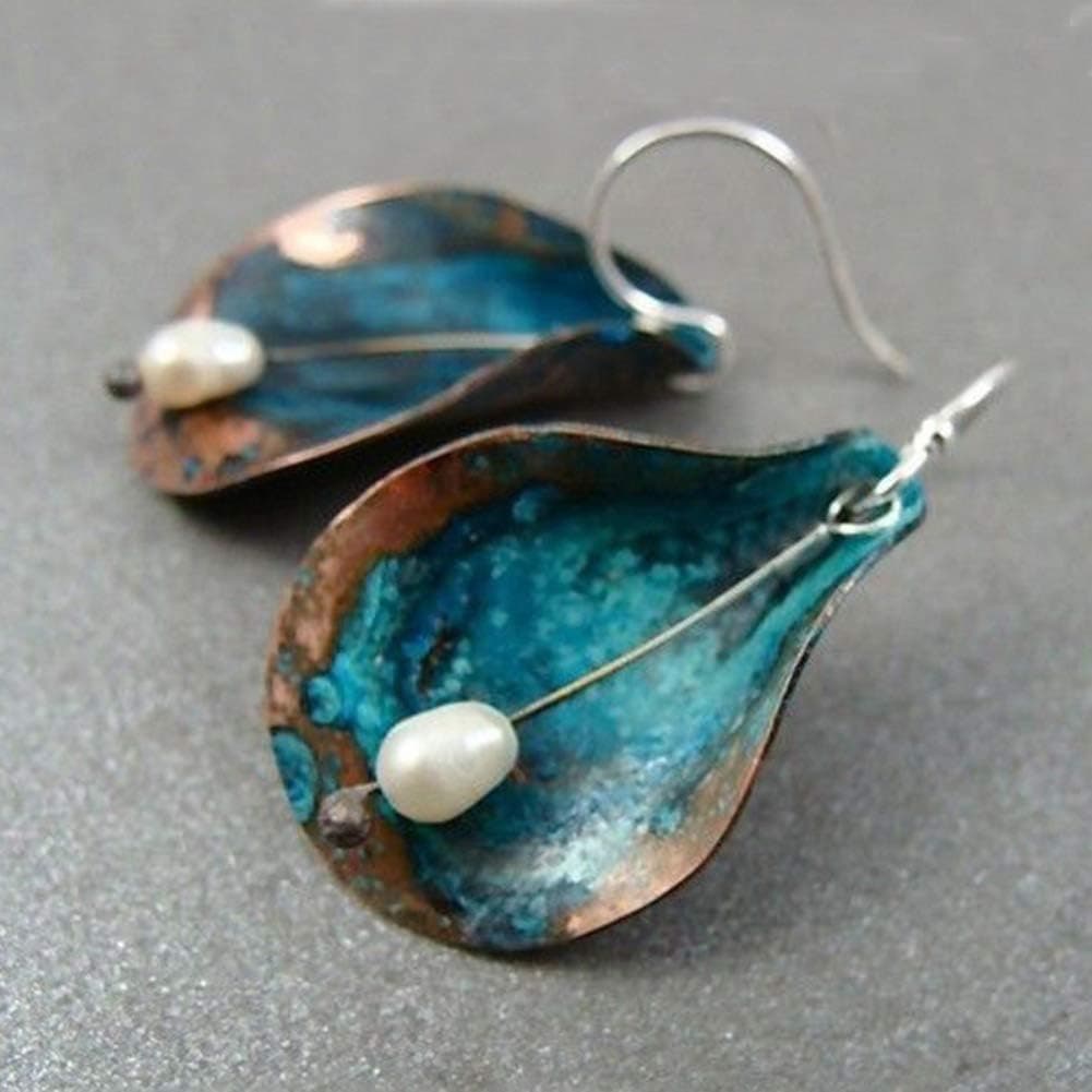 Mggsndi Vintage Women Multilayer Leaves Faux Pearl Pendant Dangle Hook Earrings Simple Jewelry, Fashion Jewelry Valentine Birthday Christmas Gifts for Women Girls, Friends, Lovers