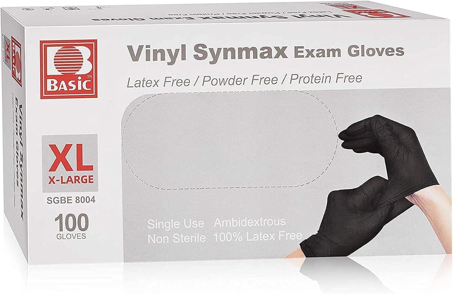 Basic Medical Synmax Black Vinyl Exam Gloves, Latex-Free & Powder-Free, 100 pcs (BLACK)