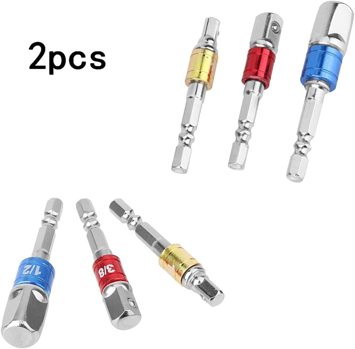 6PCS Set 1/4" 3/8" 1/2" | Impact Grade Socket Adapter | Hex Shank Adapter Drill Nut Driver | Power Extension Bit Set for Drills (6PCS)