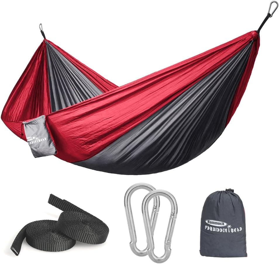 Forbidden Road Camping Hammock Single Hmmocks Parachute Hammock for Outdoor Hiking Travel Backpacking - 210D Nylon Taffeta Hammock Swing - Support 400lbs Ropes Carabiners Included