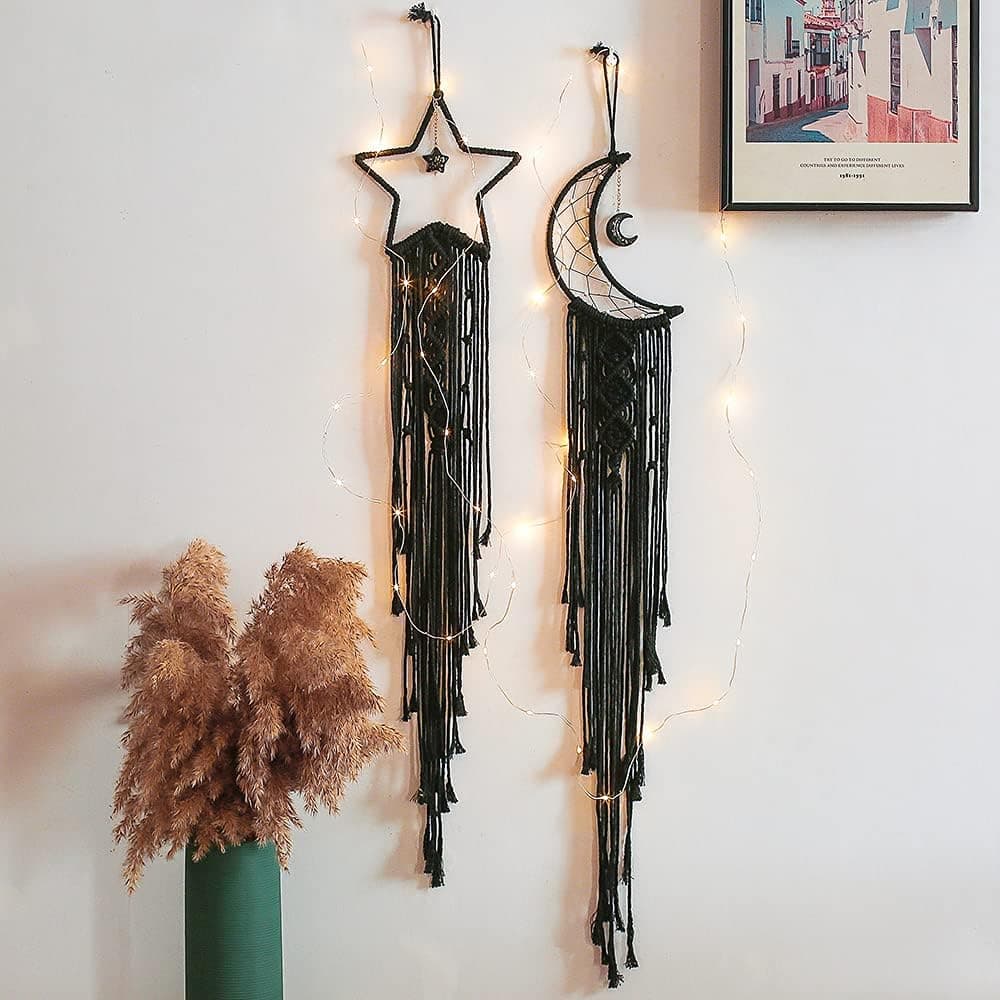 styleonme Star Moon Macrame Wall Pediments, Handmade Dream Catcher, Boho Decor, Teen Girls Room Decor, Textile Wall Decor, Gifts for Mom, Gifts for Women, Gifts for Girls