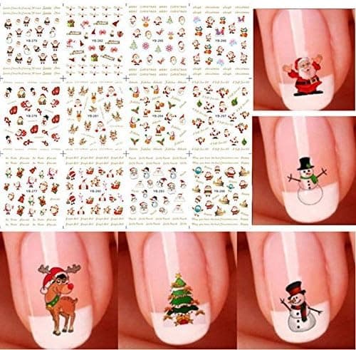 Fashionclubs Christmas Snowflake Snowman 3D DIY Nail Art Stickers,12 Sheets Random Color