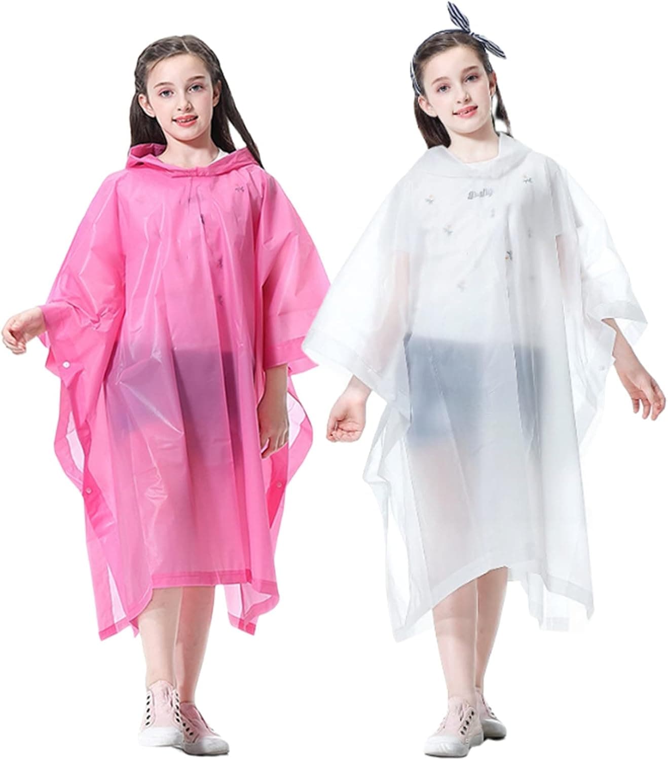 Rain Poncho for Kids Boys Girls- 2 Pack Reusable Waterproof Raincoat with Hood, Rain Coat Jacket Gear for Youth Teen Disney