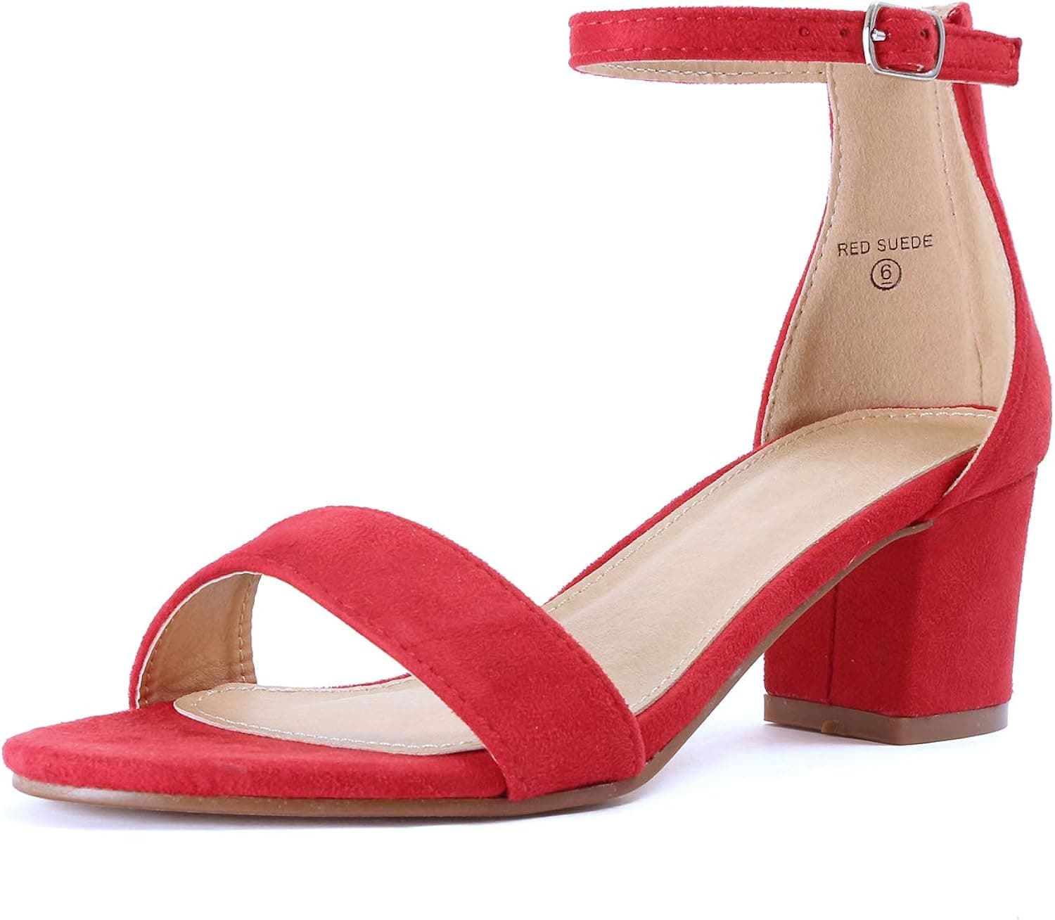 Guilty Shoes Womens Ankle Strap Single Band Sandals - Low Chunky Block Comfortable Office Heeled Sandals Red Suede