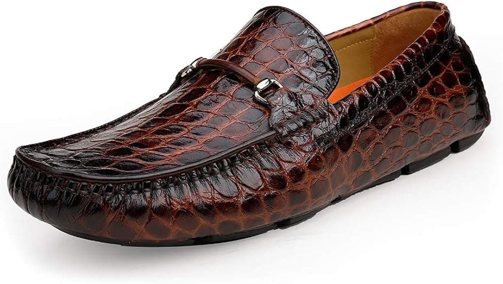 ERGGU Men's Leather Driving Moccasin Crocodile Printed Slip-on Softsole Dress Shoes
