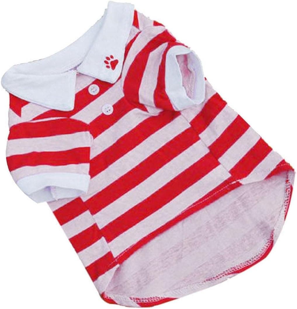 Pet Dog T-Shirt Clothes Lapel Stripe Puppy Summer Apparel