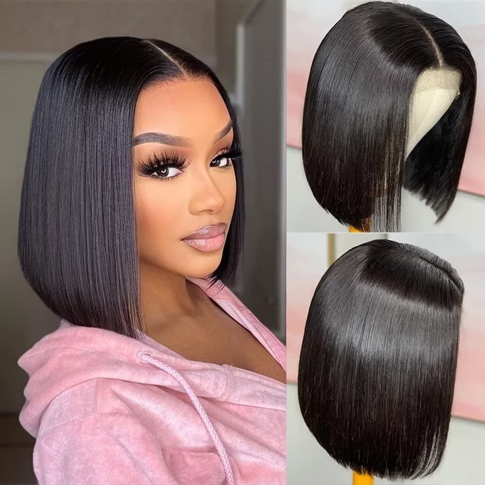 Maxine Bob Wig Human Hair 13x4 Frontal Lace Wig Short Lace Front Wig Bob Human Hair Pre Plucked Glueless Bob Wigs Human Hair with Baby Hair 12 Inch