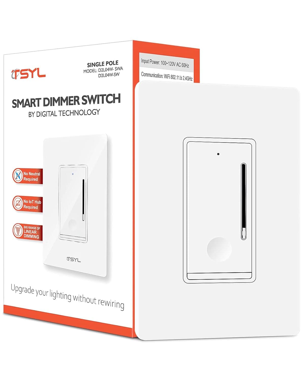 Smart Dimmer Switch Single Pole: No Neutral Wire Required 2.4Ghz WiFi Slide for Dimmable LED Light Alexa Google Home Compatible ETL/CETL Certified No Hub - White