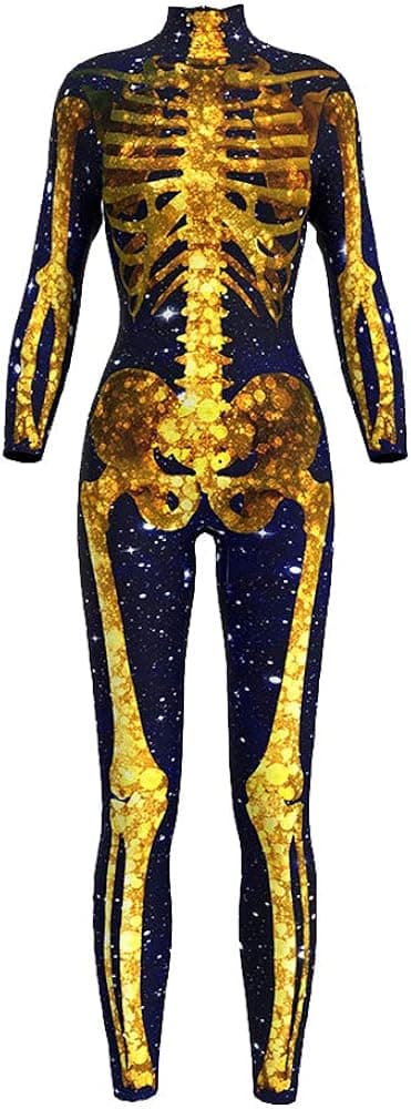 Honeystore Women's Skeleton Print Jumpsuit Costume 3D Stretch Bodysuit Cosplay