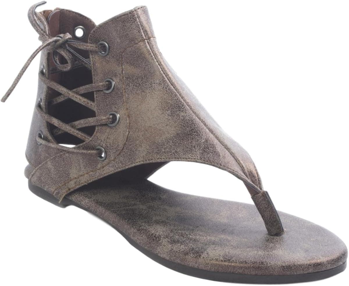 Pierre Dumas Adele-1 Women's Lace-Up Back Zipper Ankle High Gladiator Thong Flats Sandals