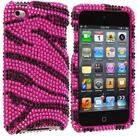Zebra Black and Hot Pink Diamond Bling Rhinestone Hard Skin Case Cover Accessory for Apple Ipod Touch 4th Generation 4g 4 8gb 32gb 64gb