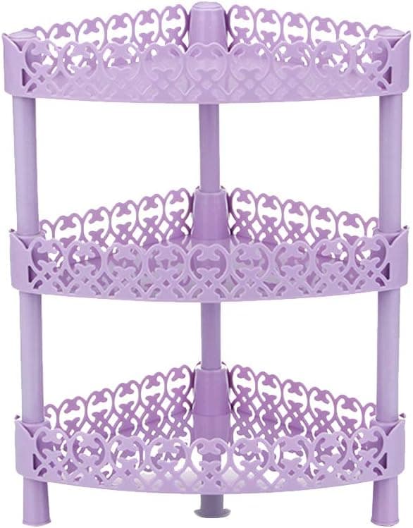 TOPBATHY Three Layer Bathroom Storage Rack Desktop Makeup Shelf Corner Organizer Stand for Home Household (Triangle Purple)