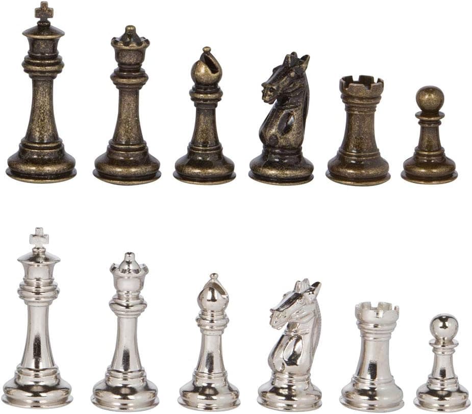 Edgemar Silver and Bronze Metal Chess Pieces with 3.75 Inch King and Extra Queens, Pieces Only, No Board