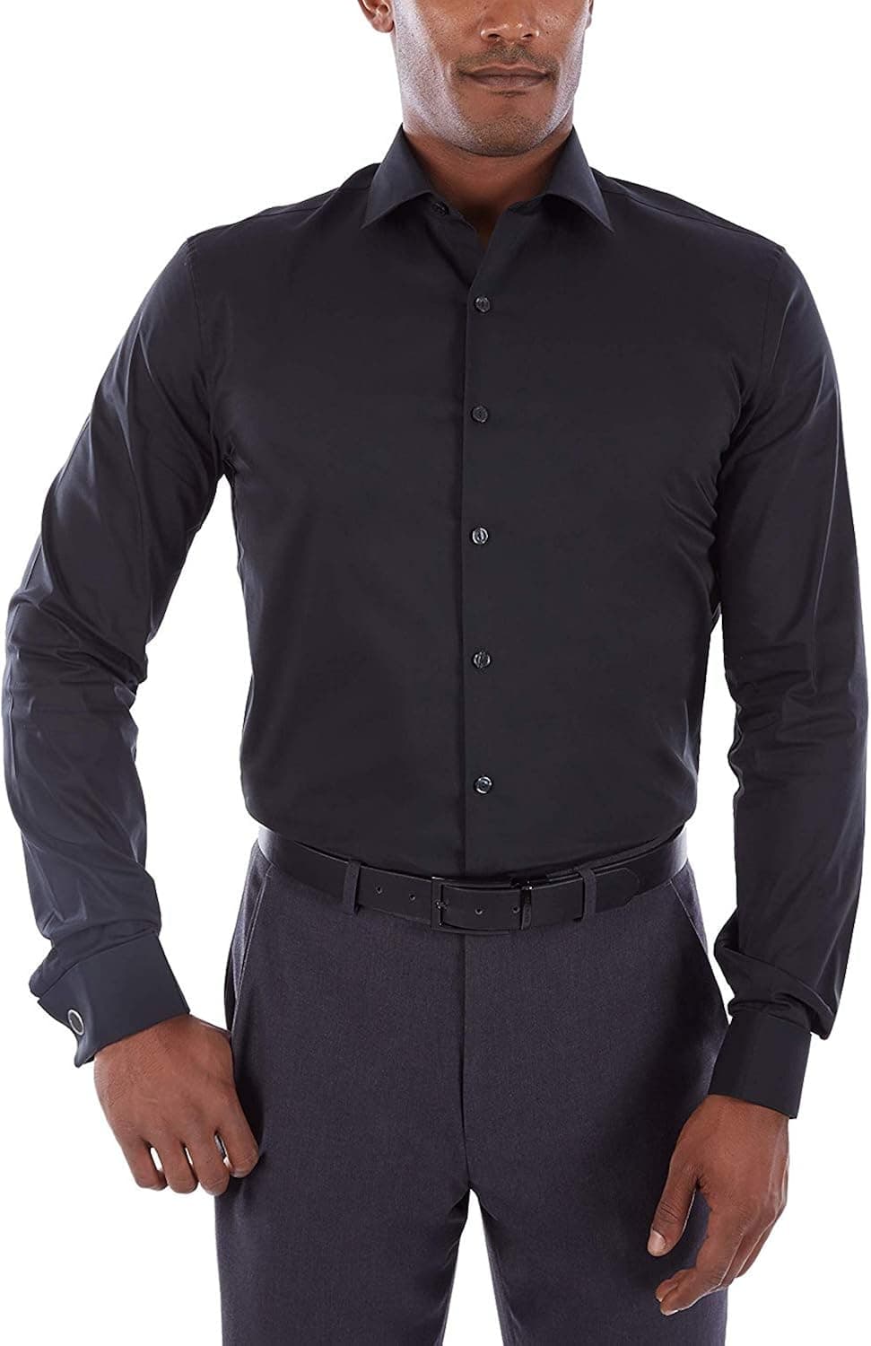 Kenneth Cole Reaction Men's Slim Fit Technicole Solid French Cuff