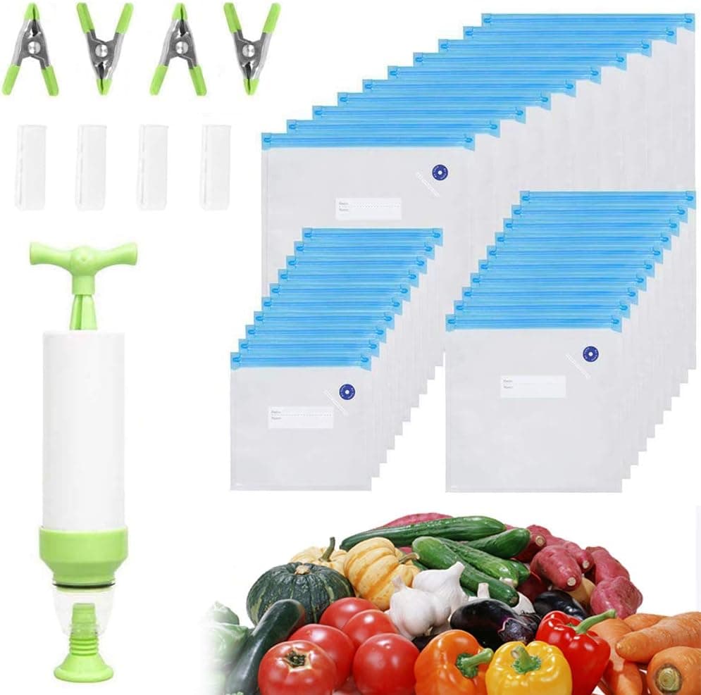 Vacuum Food Storage Bags for Sous Vide, Large Sous Vide Bags with Pump, Sous Vide Bag Clips for Food Storage and Chefsteps, Anova, Joule, Wancle Sous Vide Cooking