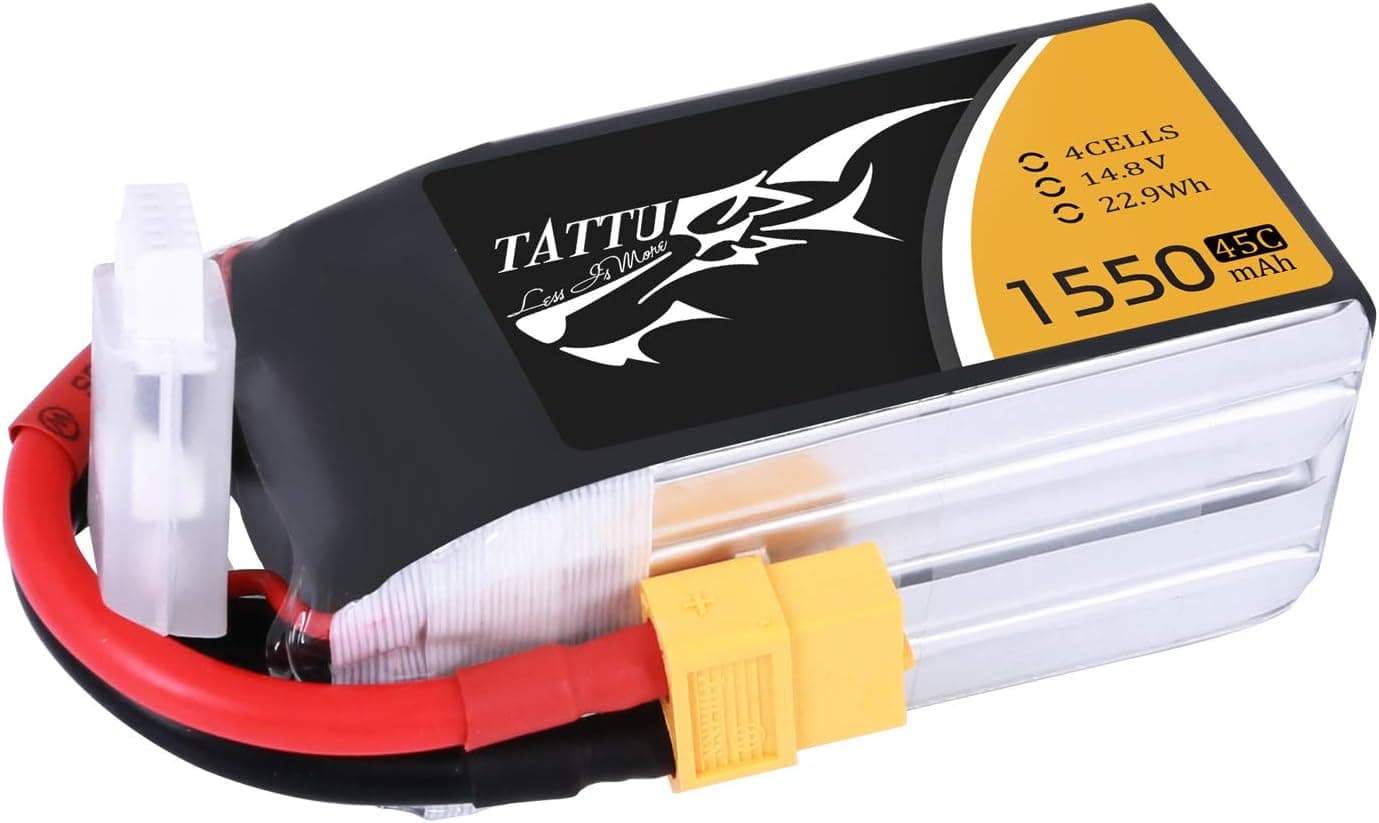 Tattu 1550mAh 14.8V 45C 4S LiPo Battery Pack with XT60 Plug for RC Boat Truck Heli Airplane UAV Drones FPV