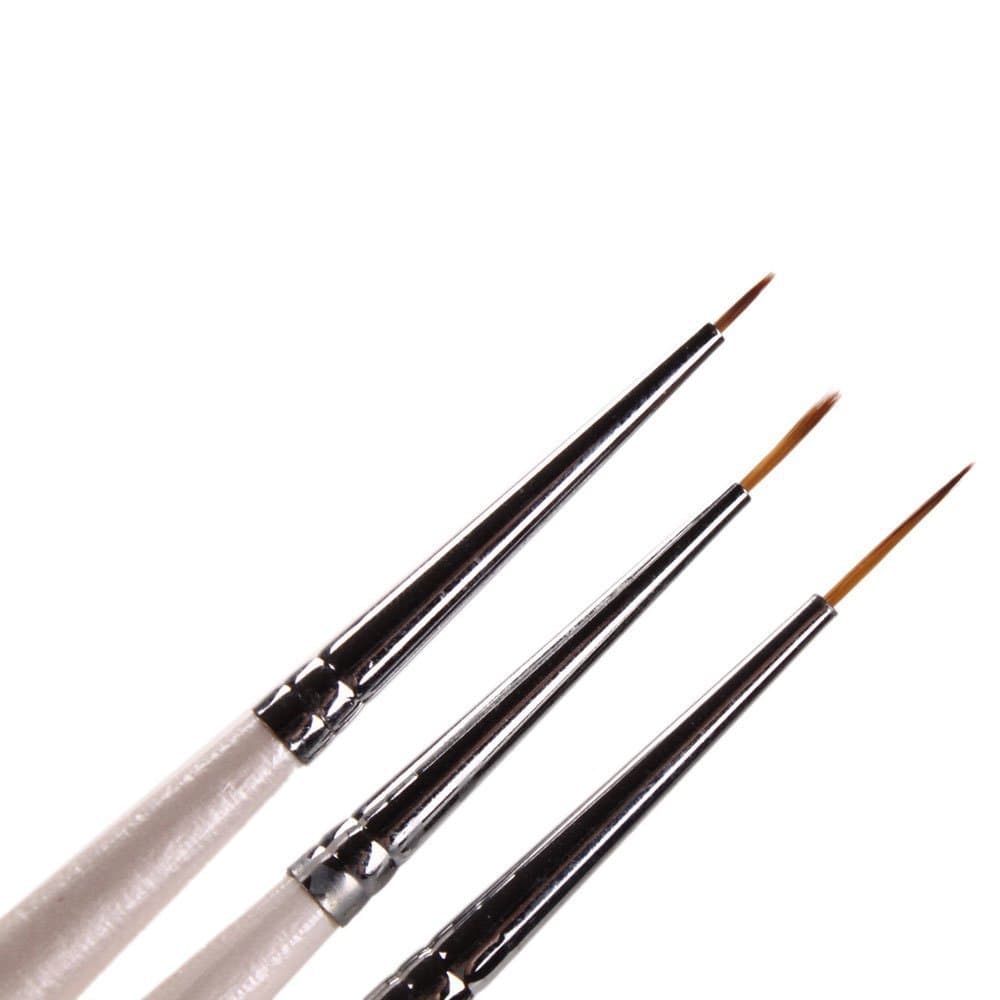 Set of 3 Professional Sable Nail Art Drawing Painting Pen Brush Detailer Liner Striper Tools