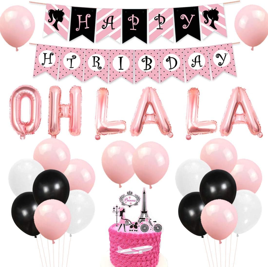 Paris Birthday Party Decorations Supplies Rose Gold Balloons Paris Theme Happy Birthday Banner Cake Topper Oh La La Letter Balloons