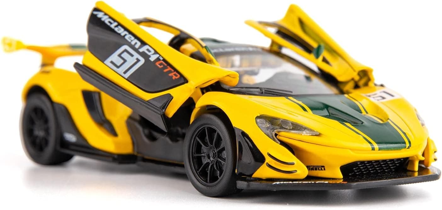 MSZ METAL SPEED ZONE Diecast Model Cars Toy Cars, McLaren P1 1:32 Scale Alloy Pull Back Toy Car with Sound and Light Toy for Girls and Boys Kids Toys (Yellow)