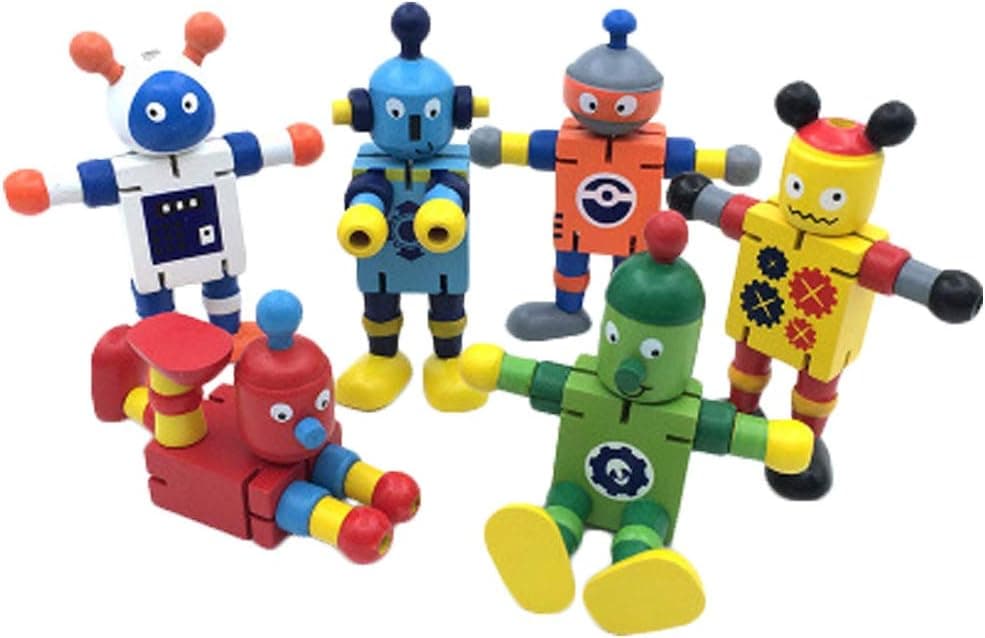 Zamango Wooden Robot Toy Robot Buddies for Kids Role Playing Robots Space Theme Party Activity Robot Toy Fans (Pack of 6)