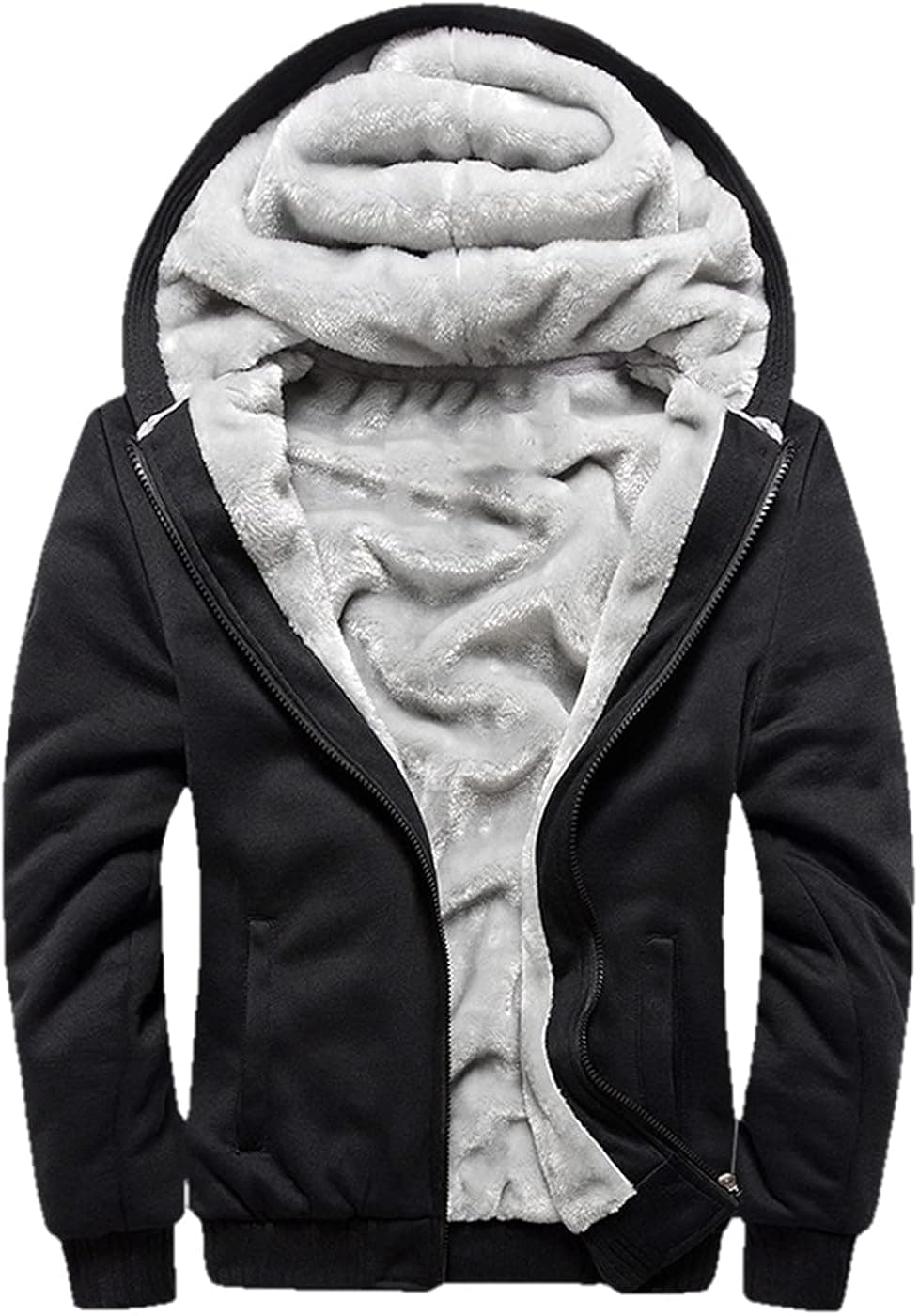 JiangWu Hoodies for Men Winter Heavyweight Fleece Sherpa Lined Zipper Sweatshirt Jackets