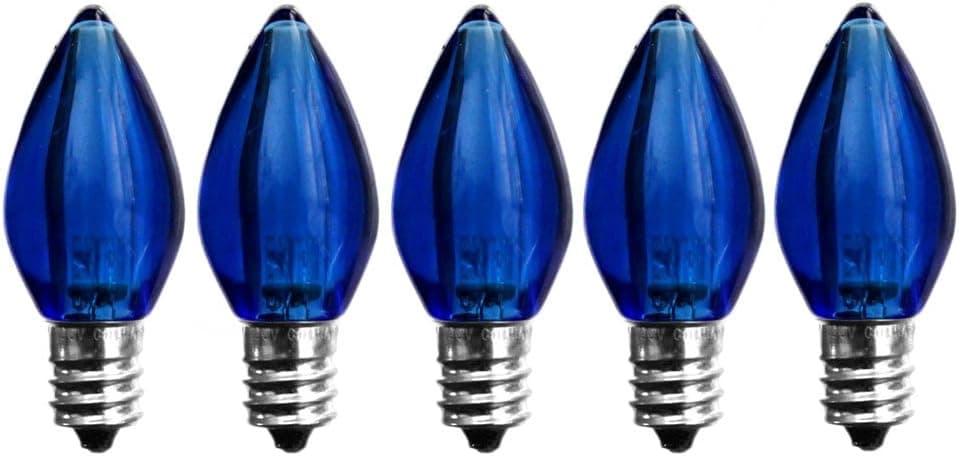 EZLS C7 Blue LED Bulbs - 5 Pack Smooth Lens Blue Transparent C7 Replacement Bulbs