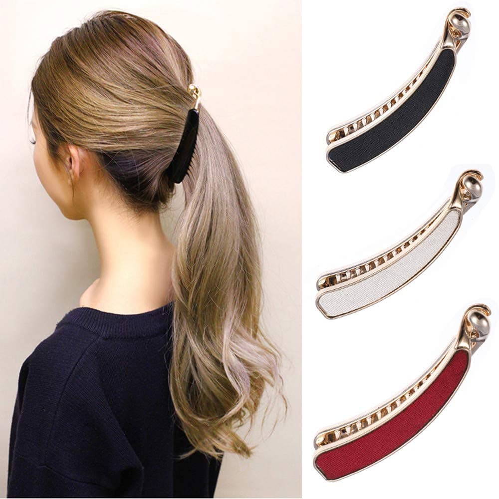 Anbibo Banana Hair Clips, 3pcs Women Girls Elegant Banana Barrettes Hair Clips Grips Claws Clamp Headwear(Black,Red,White)