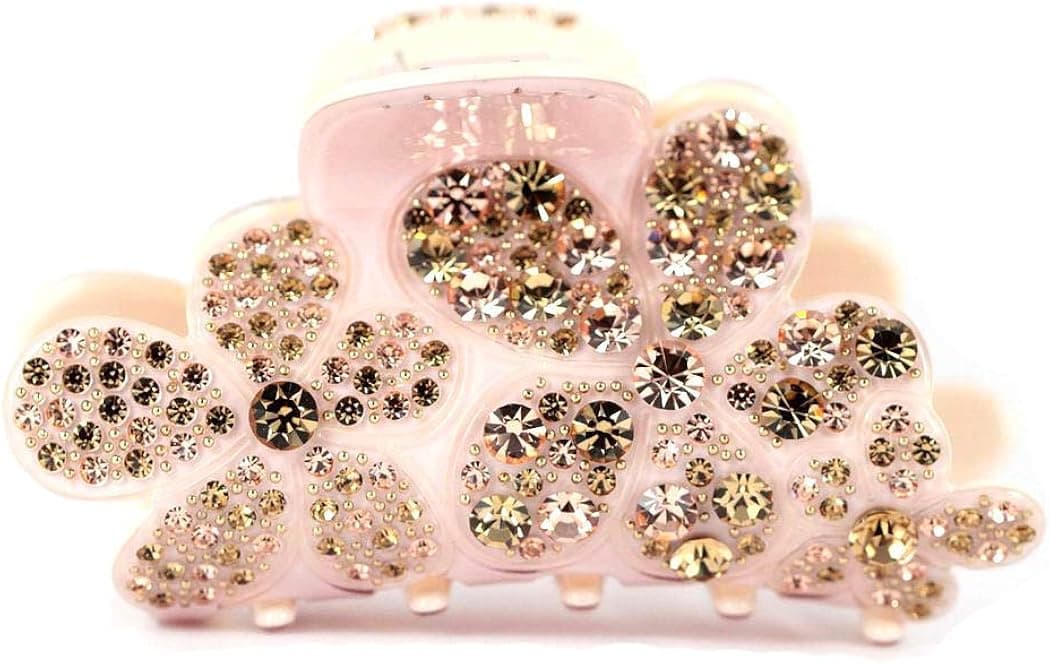 CHRYSE Austrian Rhinestone Hair CLAMP Claw Clip Barrette Pony Holder C705P Pink